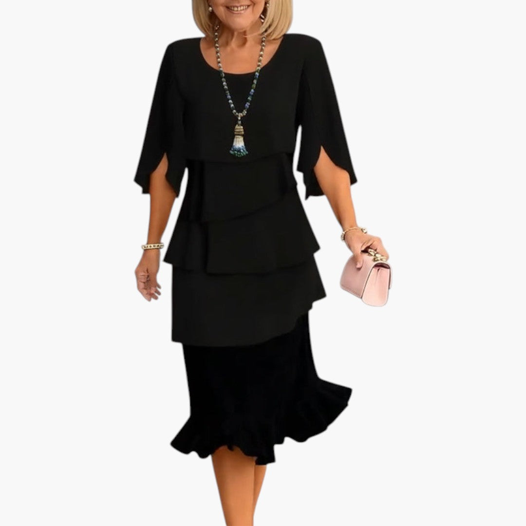 Midikleid für Damen mit geschlitzten Ärmeln und Volants
