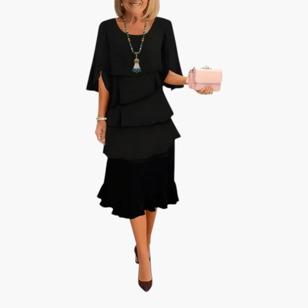 Midikleid für Damen mit geschlitzten Ärmeln und Volants