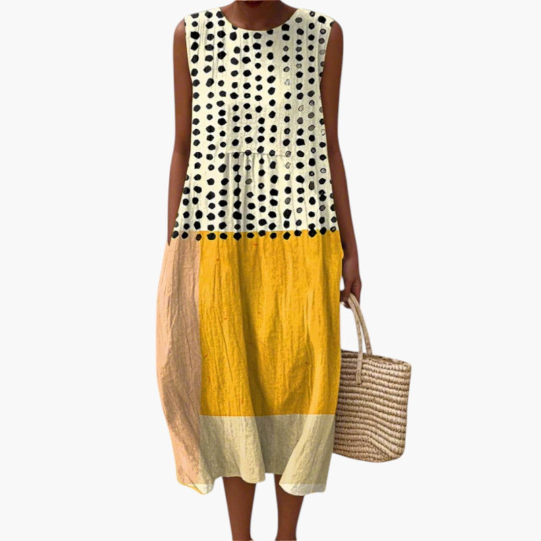 Midi-Kleid für Damen mit Polka-Dot-Muster und ärmellosem Schnitt
