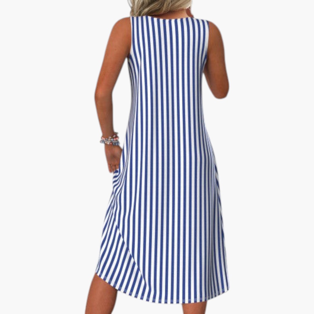 Ärmelloses Midikleid für Damen mit Streifenmuster und figurbetonter Schnittführung