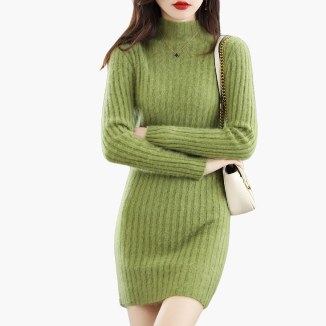 Vestito corto da donna a coste con maniche lunghe