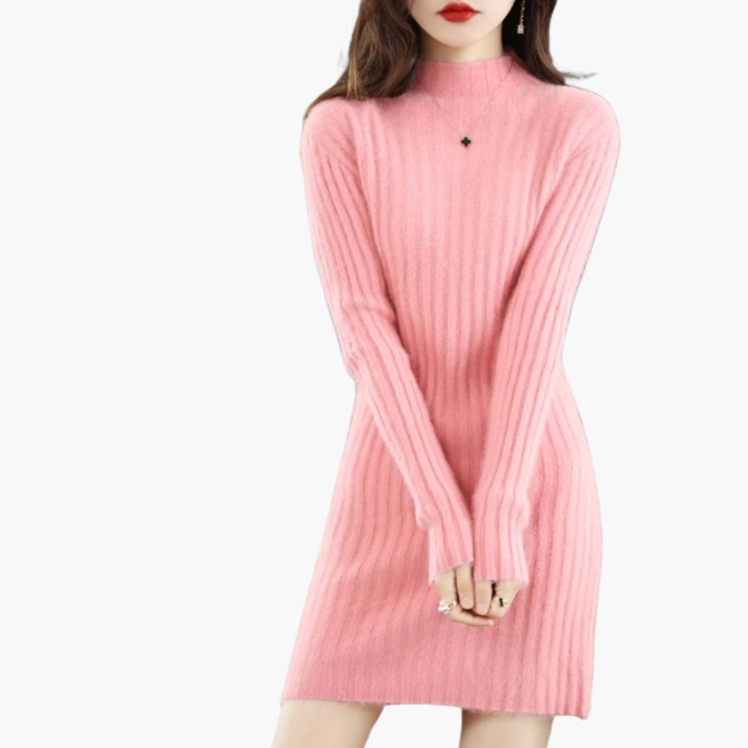 Vestito corto da donna a coste con maniche lunghe