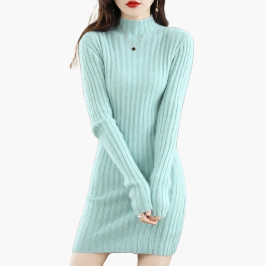 Vestito corto da donna a coste con maniche lunghe