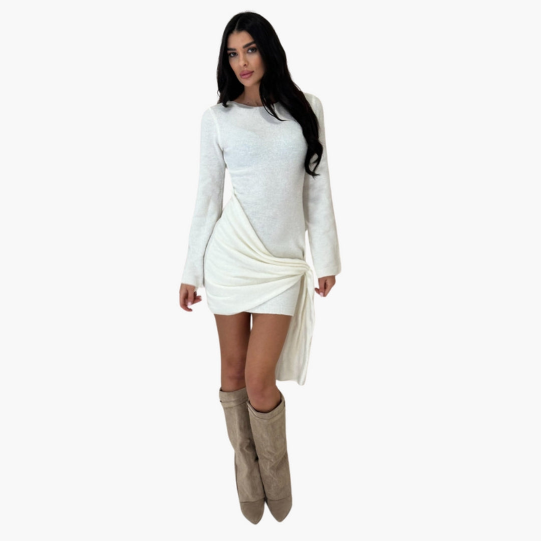 Mini-Kleid für Damen mit langen Ärmeln und seitlicher Schleife