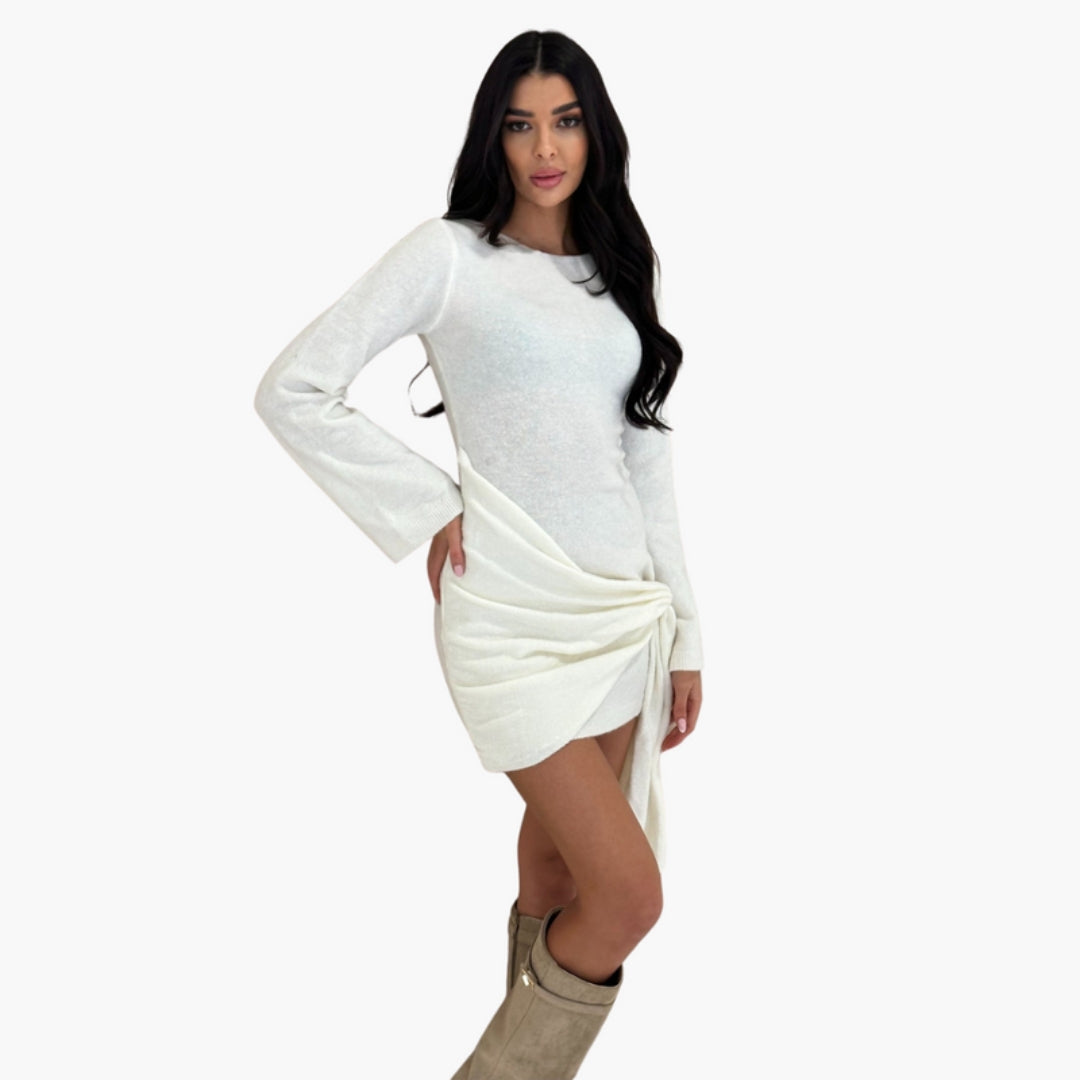 Mini-Kleid für Damen mit langen Ärmeln und seitlicher Schleife