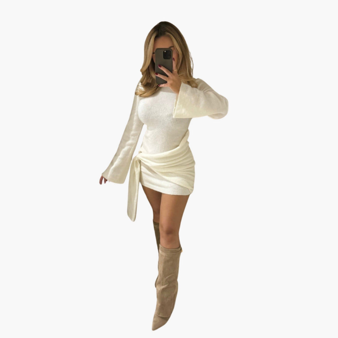 Mini-Kleid für Damen mit langen Ärmeln und seitlicher Schleife