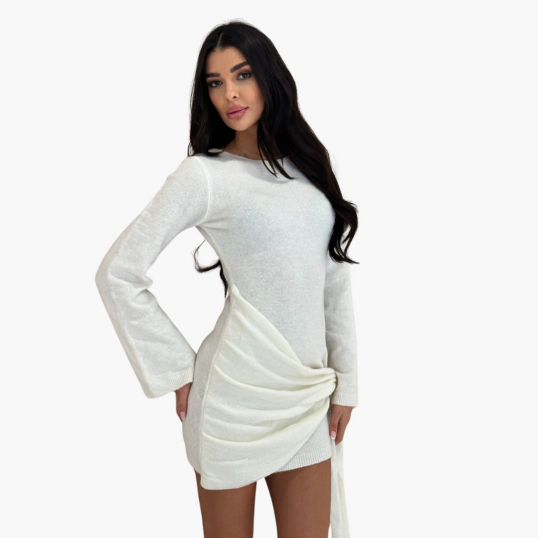 Mini-Kleid für Damen mit langen Ärmeln und seitlicher Schleife