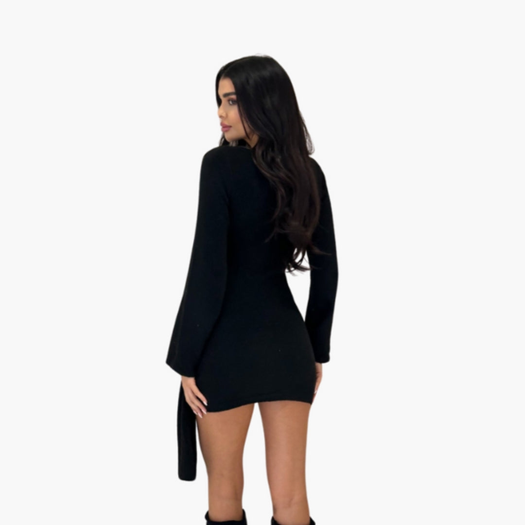 Mini-Kleid für Damen mit langen Ärmeln und seitlicher Schleife