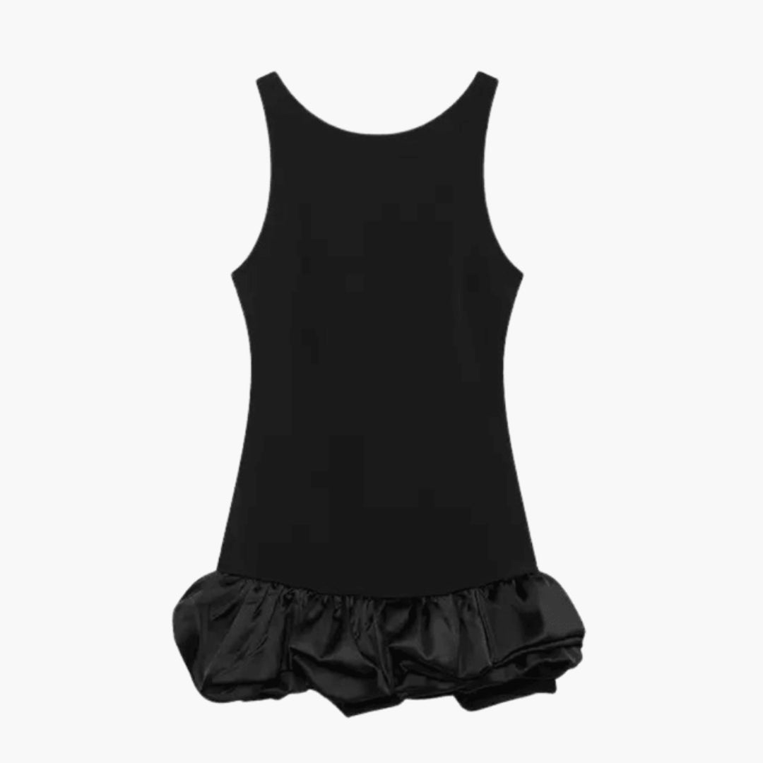 Vestito corto da donna senza maniche con orlo a balze
