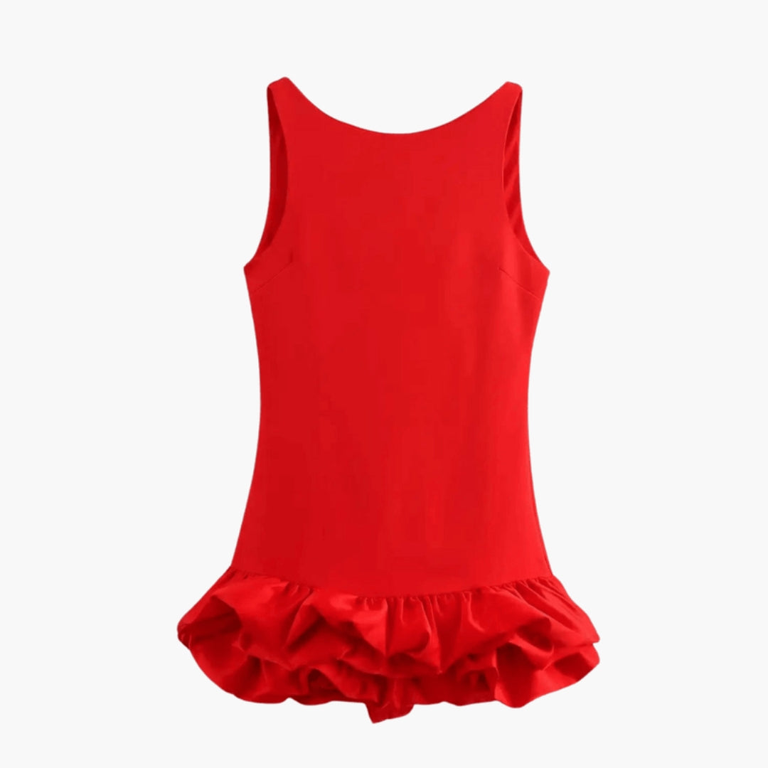 Vestito corto da donna senza maniche con orlo a balze