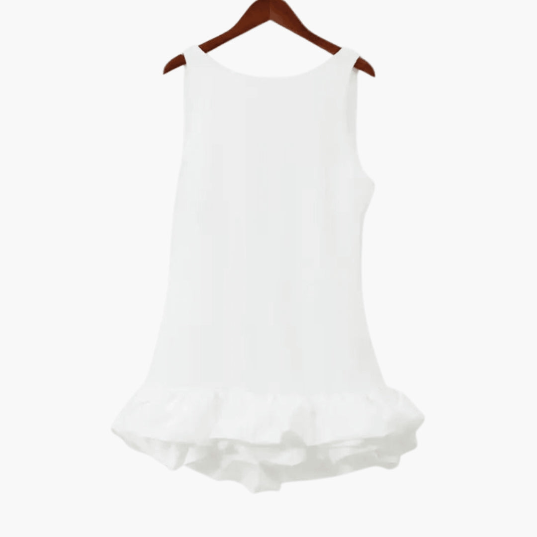 Vestito corto da donna senza maniche con orlo a balze