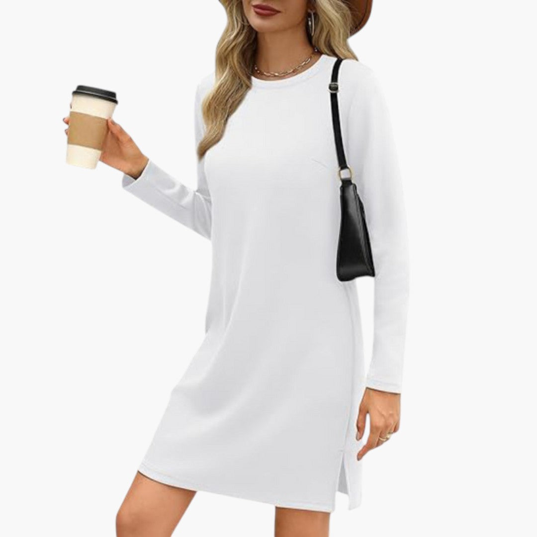 Women's Mini Dress with Round Neck and Long Sleeves