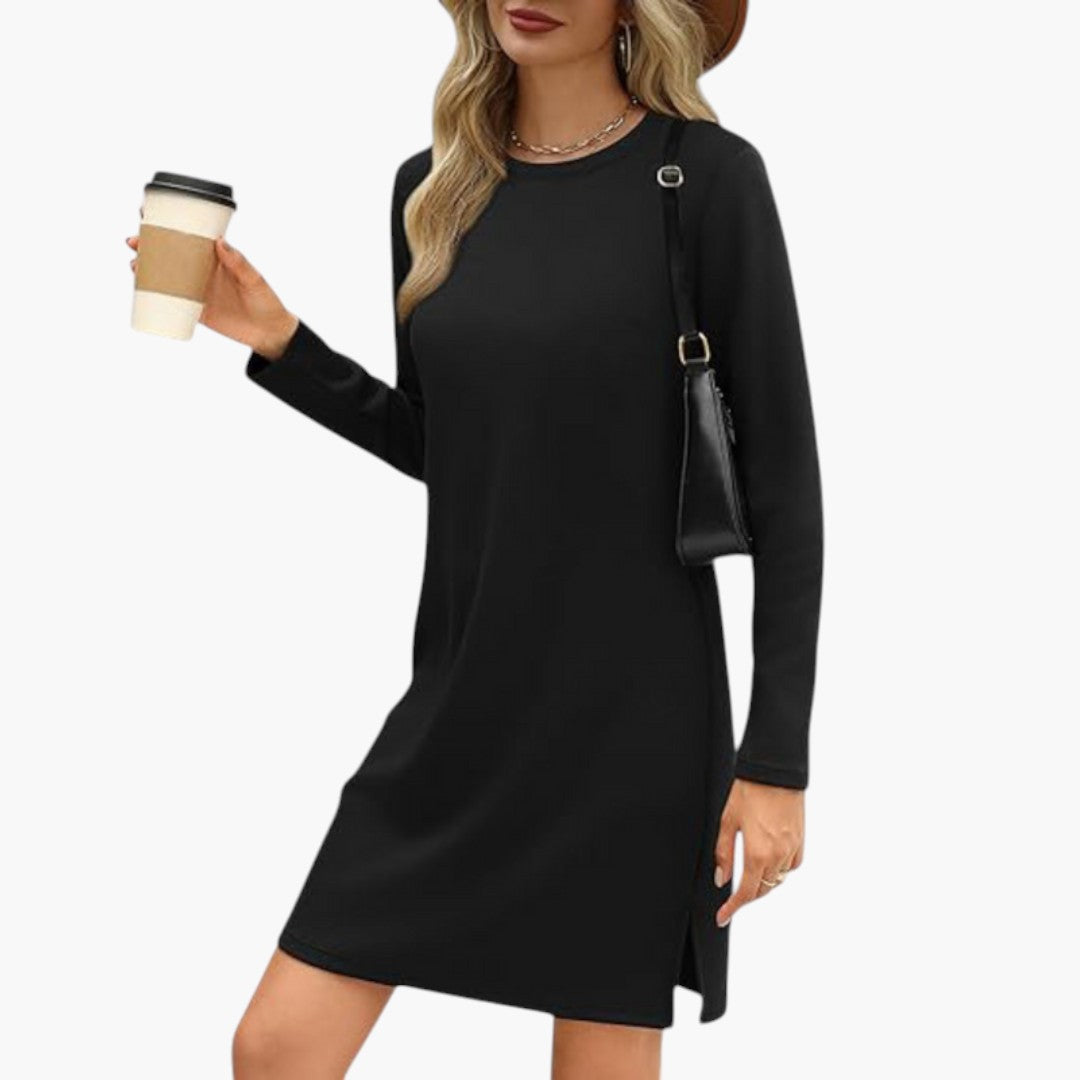 Women's Mini Dress with Round Neck and Long Sleeves