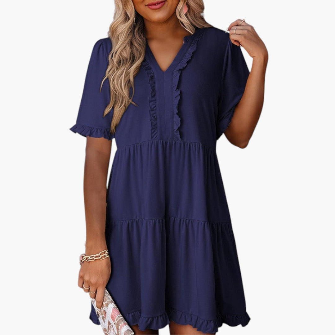 Robe Mini Femme a Encolure en V et Bordure à Volants