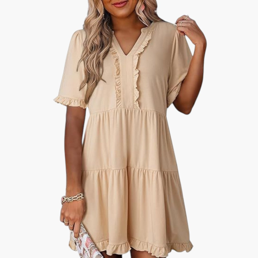 Robe Mini Femme a Encolure en V et Bordure à Volants