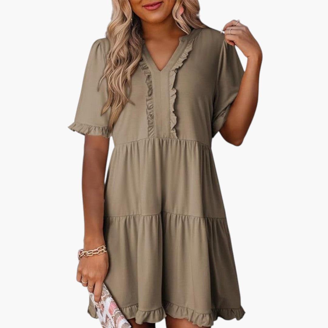 Robe Mini Femme a Encolure en V et Bordure à Volants