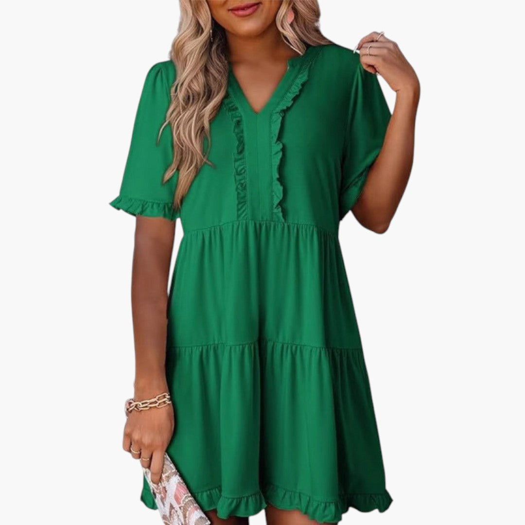 Robe Mini Femme a Encolure en V et Bordure à Volants