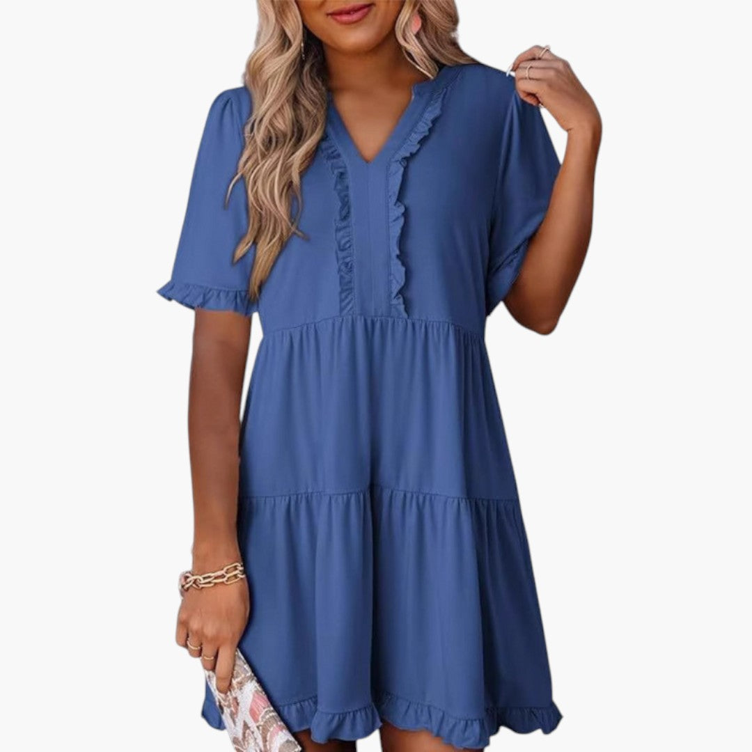 Robe Mini Femme a Encolure en V et Bordure à Volants