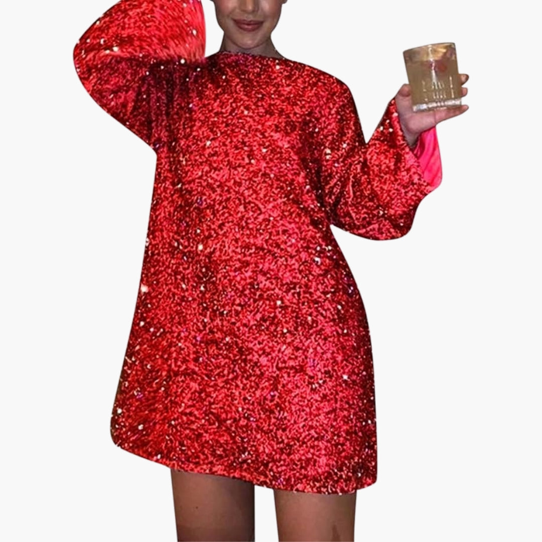 Vestido Curto Feminino com Lantejoulas e Costas Descobertas