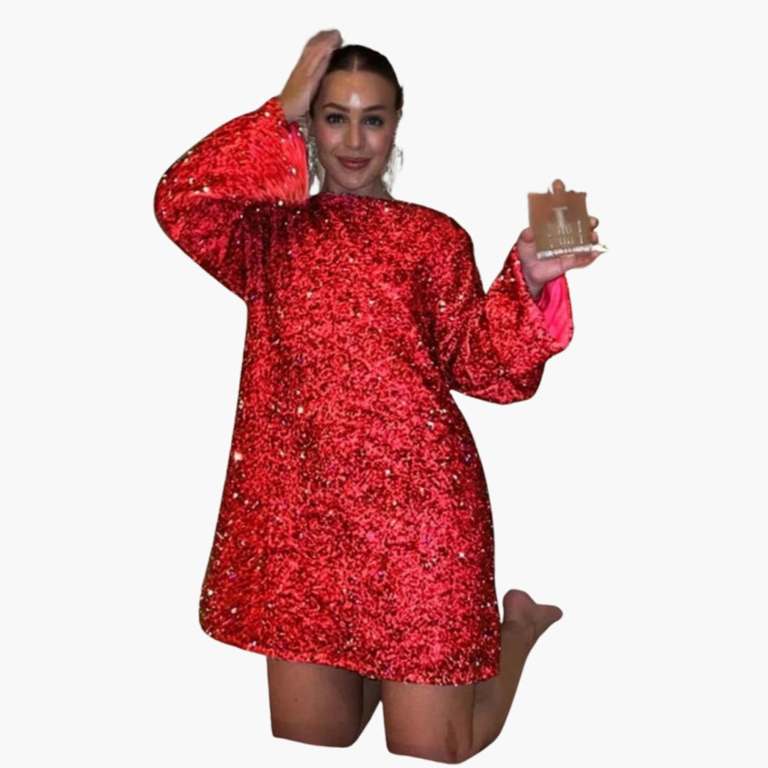 Vestido Curto Feminino com Lantejoulas e Costas Descobertas
