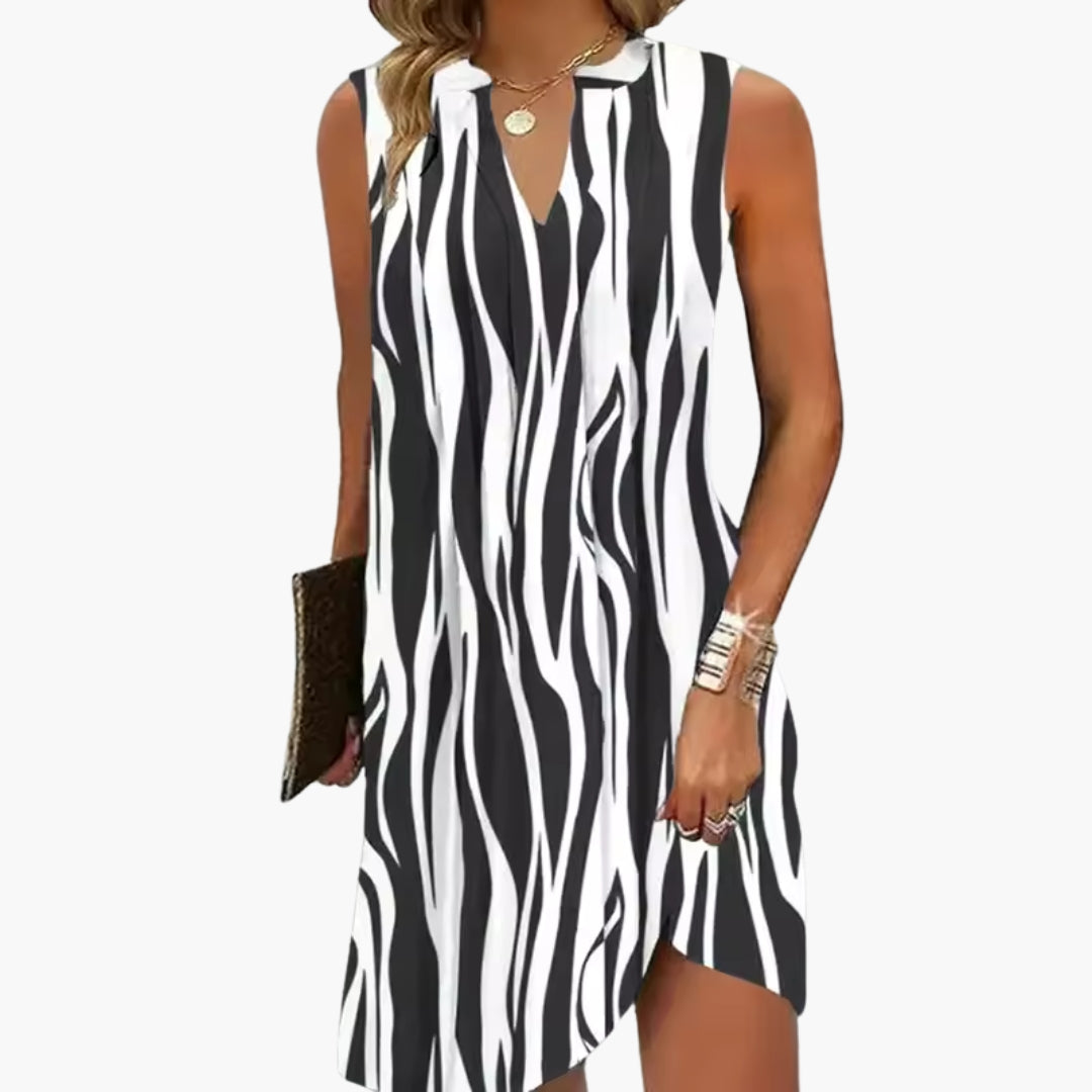 Vestito corto da donna con scollo a V e senza maniche