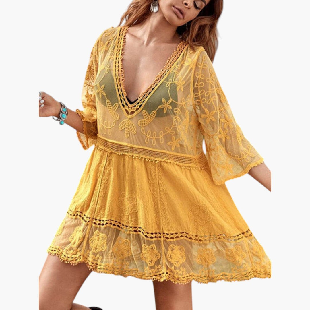 Abito Mini Donna con Pizzo e Taglio Ampio