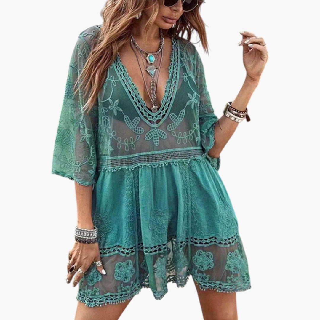 Abito Mini Donna con Pizzo e Taglio Ampio
