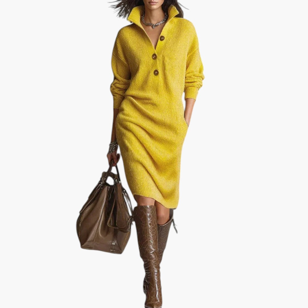 Mini-Pulloverkleid für Damen mit Knopfleiste und Rippstrick