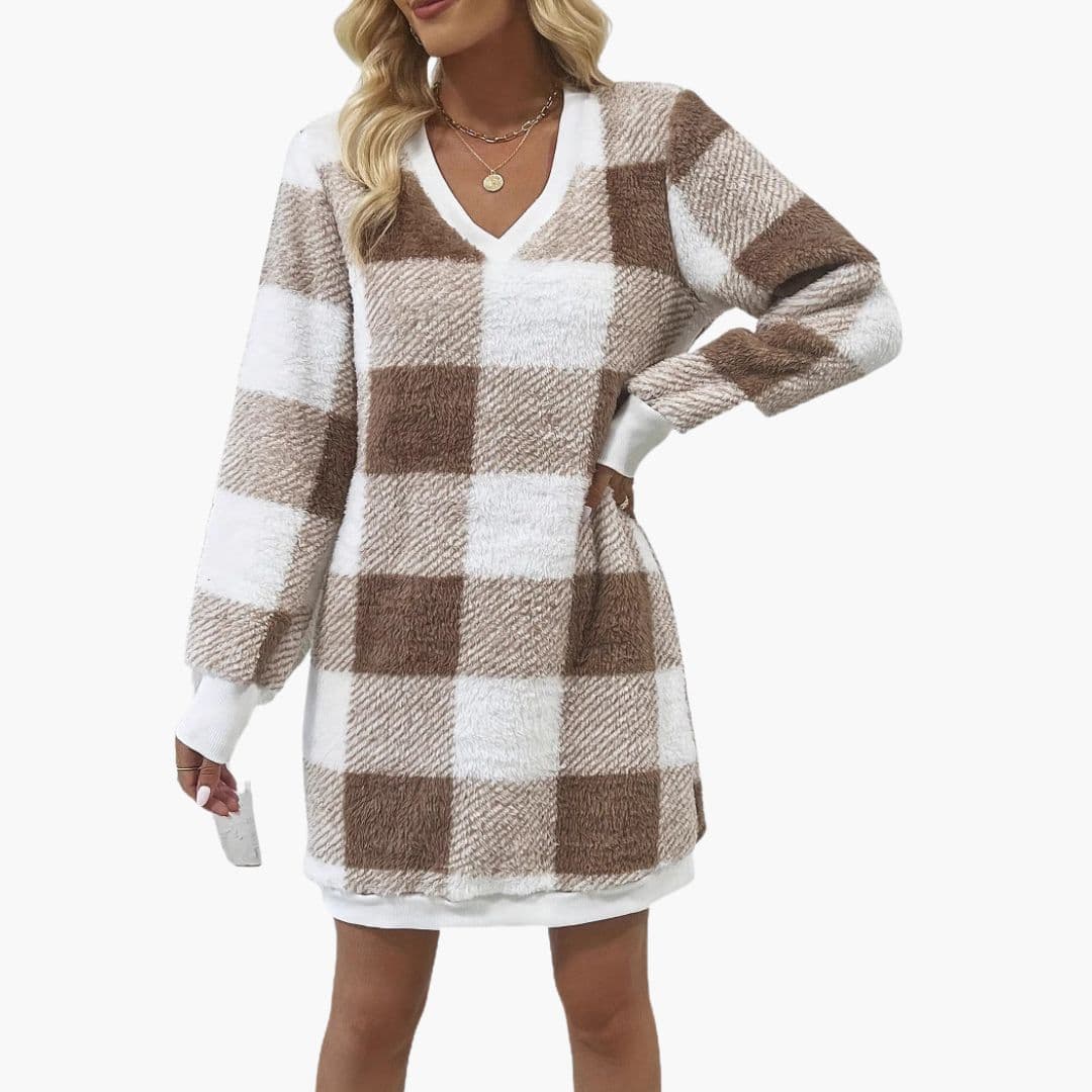 Vestido de punto para mujer con cuello en V y mangas largas