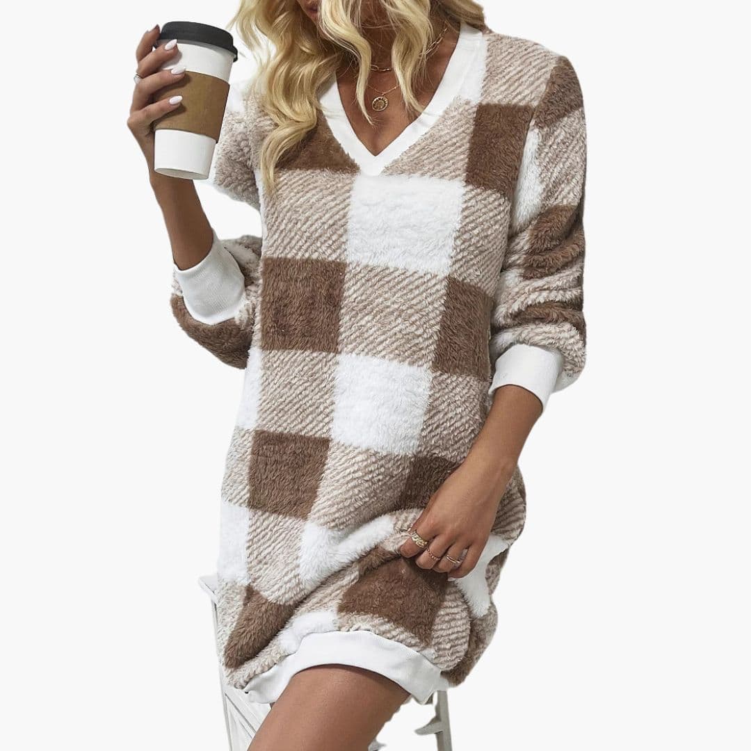 Vestido de punto para mujer con cuello en V y mangas largas