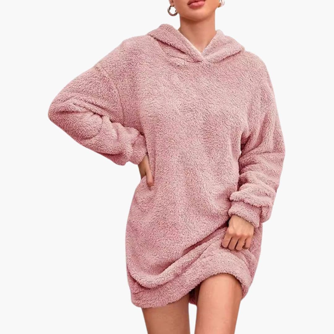 Vestido Sweatshirt Mulher com Capuz com Bolsos Laterais