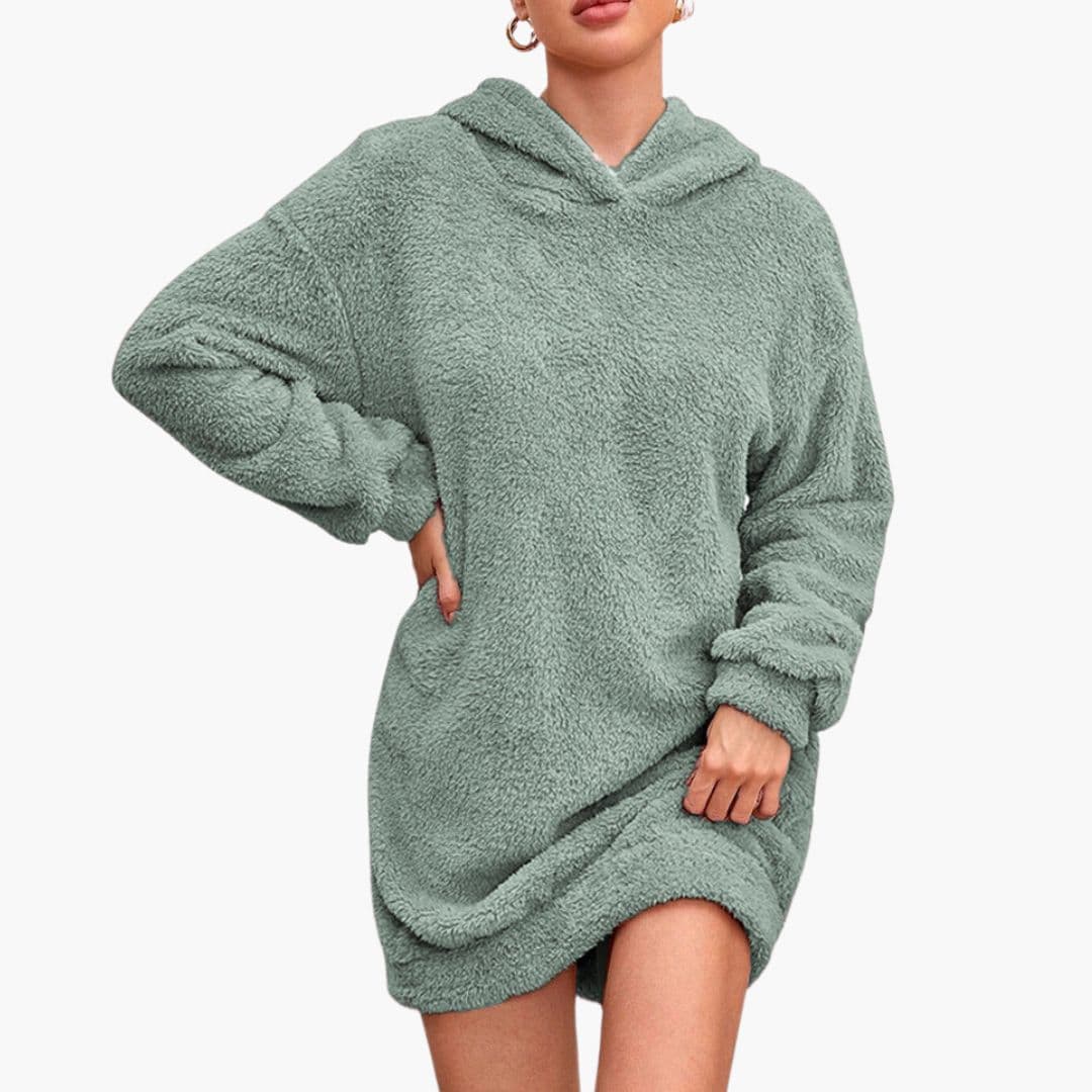 Vestido Sweatshirt Mulher com Capuz com Bolsos Laterais