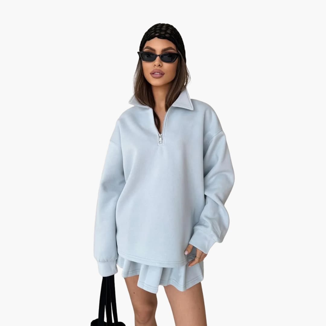 Robe à manches longues pour femme avec demi zip et ourlet plissé