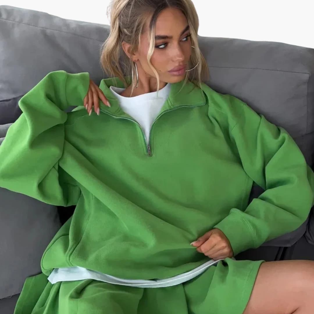 Robe à manches longues pour femme avec demi zip et ourlet plissé