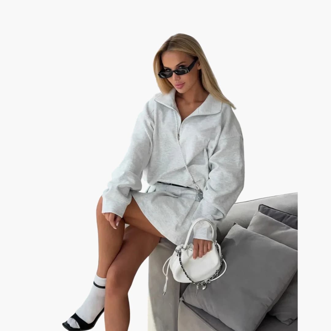 Robe à manches longues pour femme avec demi zip et ourlet plissé