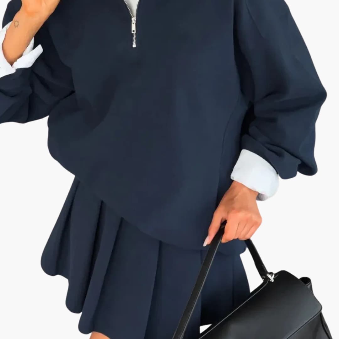 Robe à manches longues pour femme avec demi zip et ourlet plissé