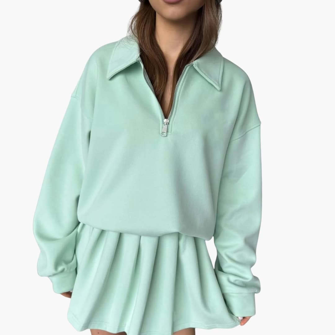 Robe à manches longues pour femme avec demi zip et ourlet plissé