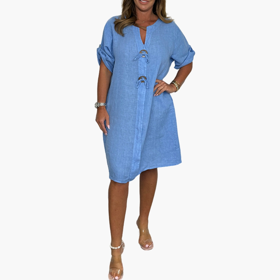 Loose dress for women with tie straps and rolled-up sleeves