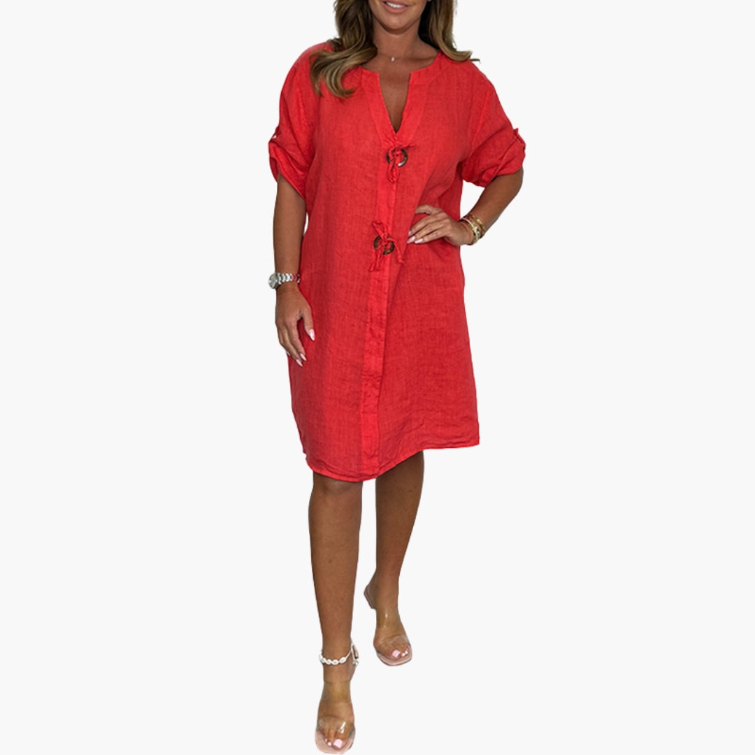 Loose dress for women with tie straps and rolled-up sleeves