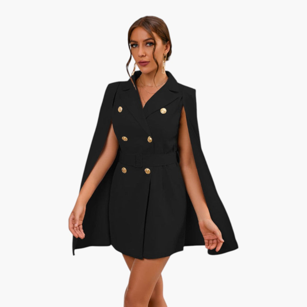 Mini women's jacket dress with cape and belt