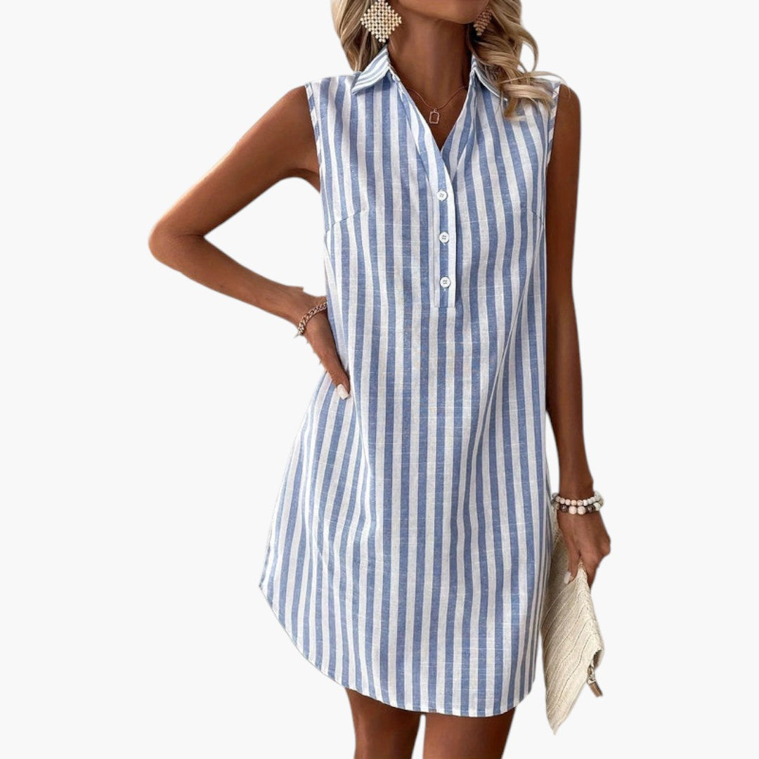 Women's mini shirt dress with stripes and buttons