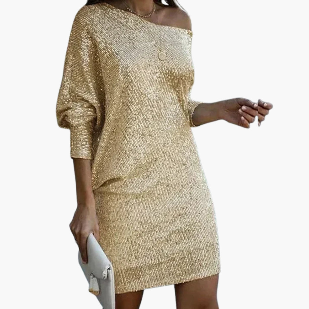 Vestito corto con paillettes da donna con spalle scoperte