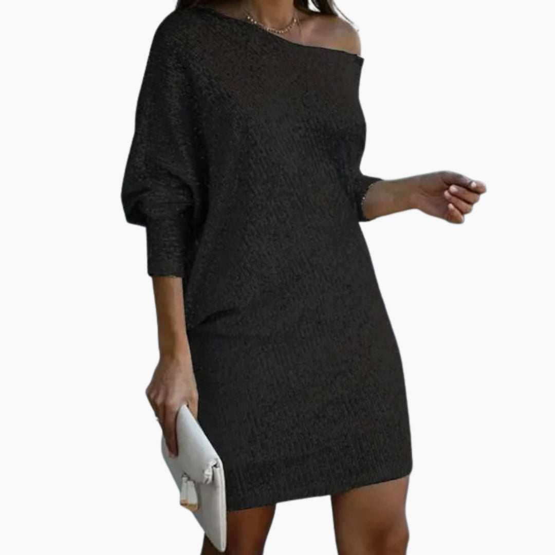 Vestito corto con paillettes da donna con spalle scoperte