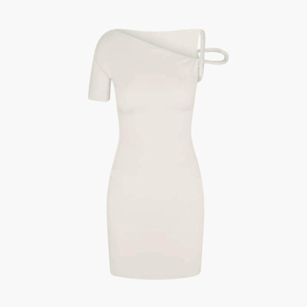Asymmetrical one-shoulder short dress for women with strap