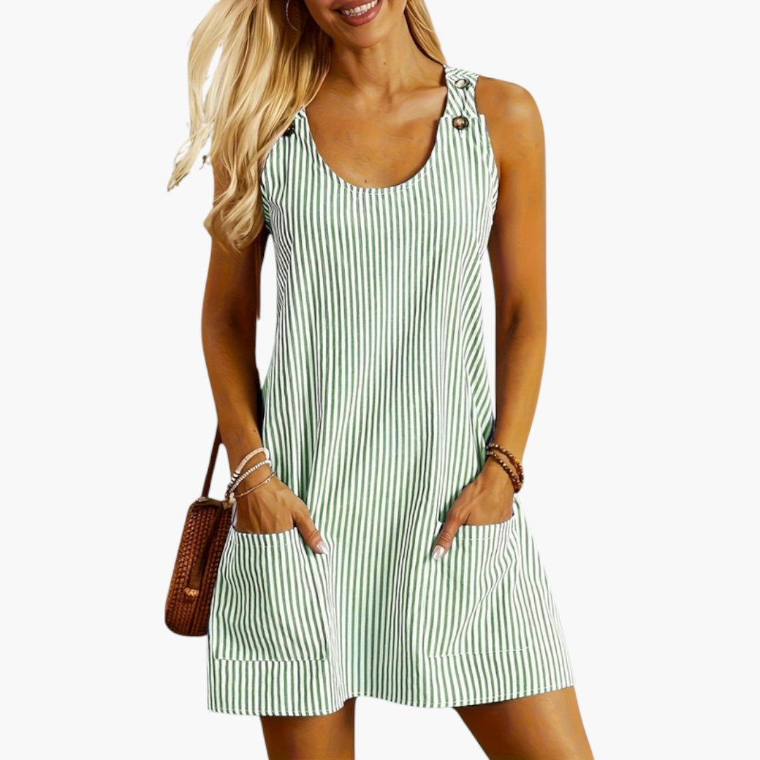 Kurzes ärmelloses Damenkleid mit aufgesetzten Taschen