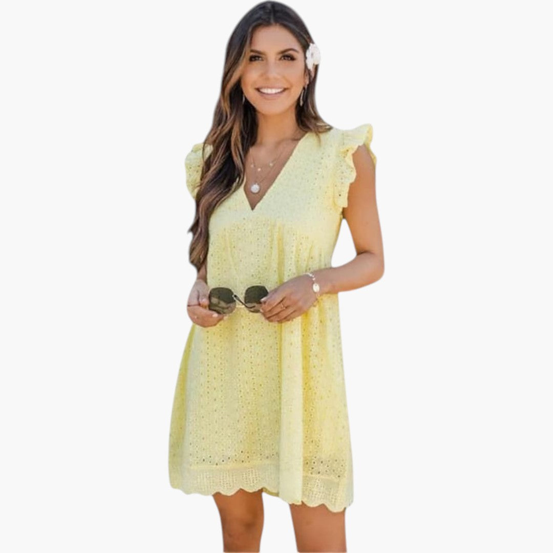 Vestito corto donna senza maniche con scollo a V e tasche laterali