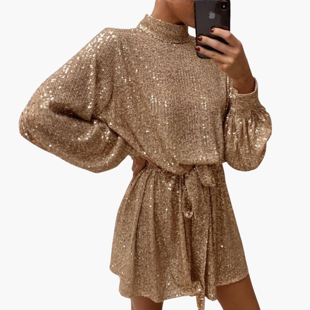 Robe courte pour femme avec col montant et surface à sequins