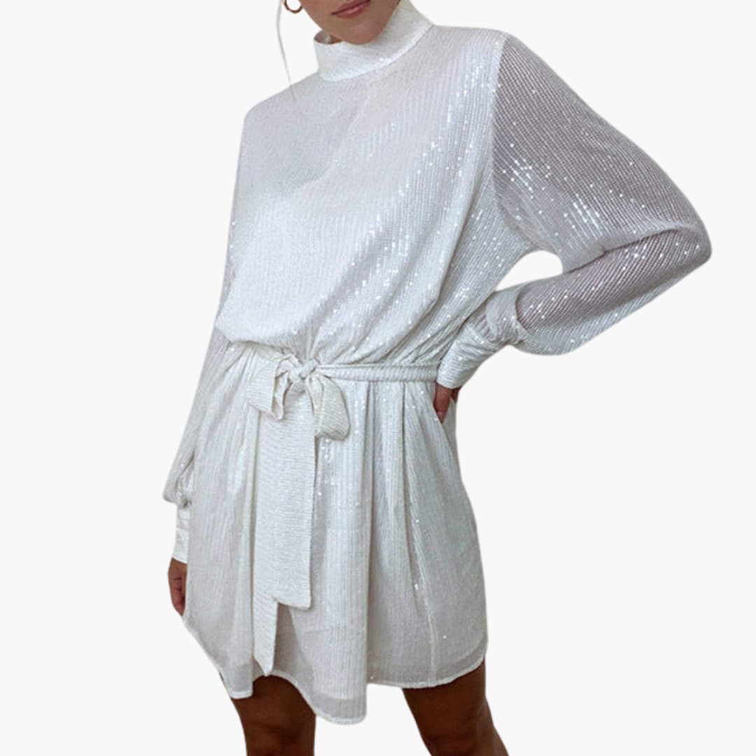 Robe courte pour femme avec col montant et surface à sequins
