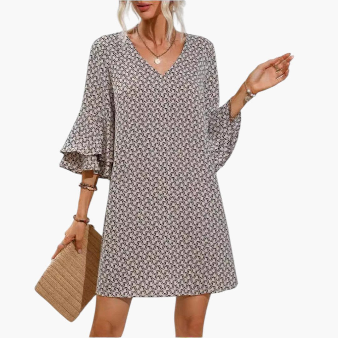 Women's V-Neck Beach Dress with Ruffled Sleeves