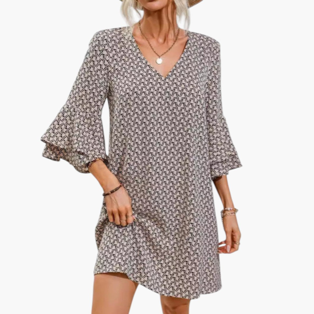 Women's V-Neck Beach Dress with Ruffled Sleeves